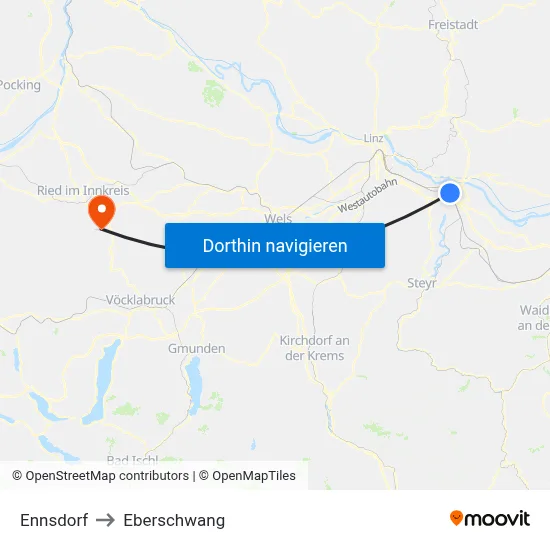 Ennsdorf to Eberschwang map