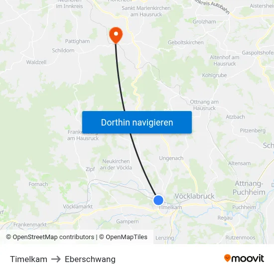 Timelkam to Eberschwang map