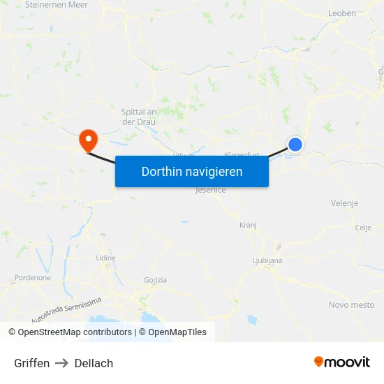 Griffen to Dellach map