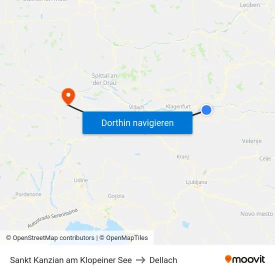 Sankt Kanzian am Klopeiner See to Dellach map