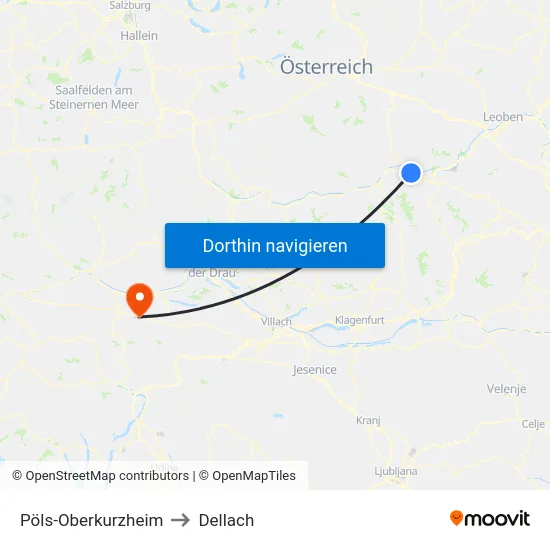 Pöls-Oberkurzheim to Dellach map
