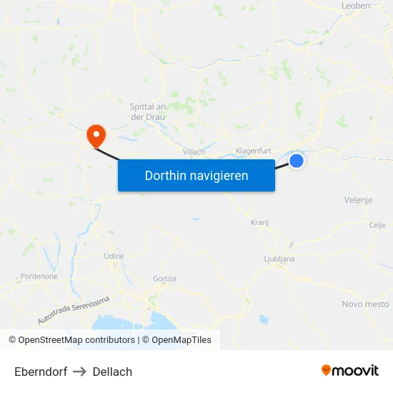 Eberndorf to Dellach map