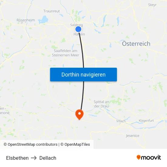 Elsbethen to Dellach map