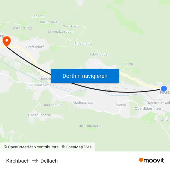 Kirchbach to Dellach map