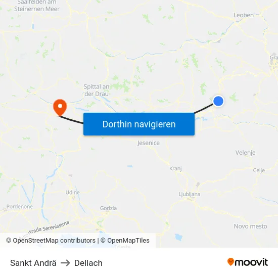 Sankt Andrä to Dellach map