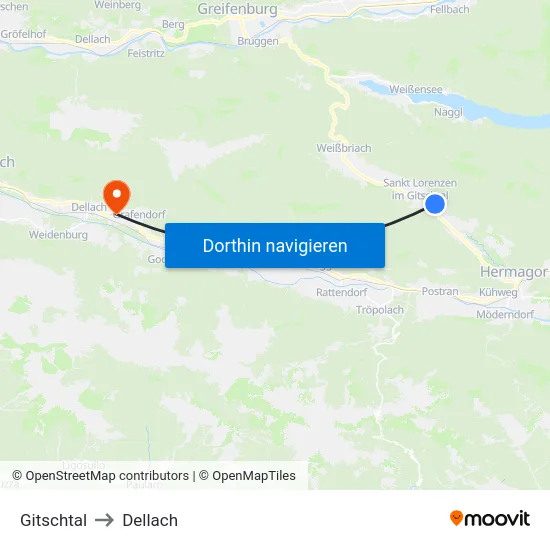 Gitschtal to Dellach map