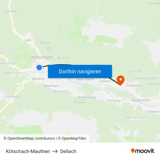 Kötschach-Mauthen to Dellach map