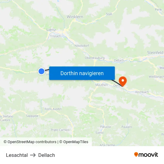 Lesachtal to Dellach map
