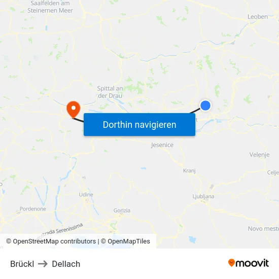Brückl to Dellach map