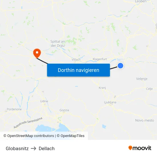 Globasnitz to Dellach map