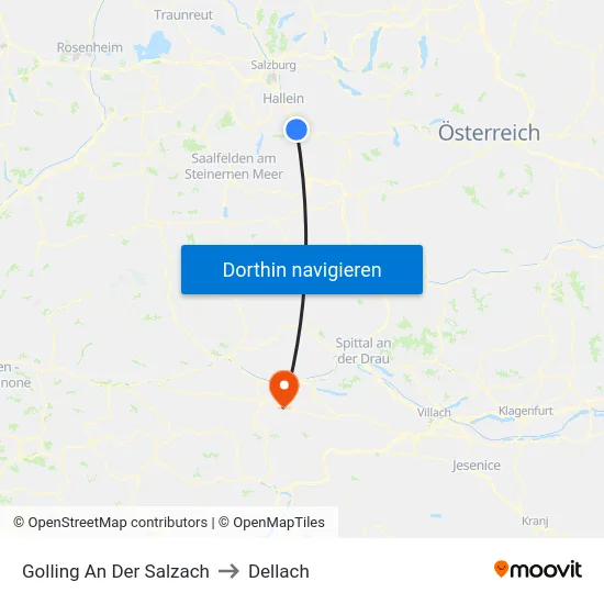 Golling An Der Salzach to Dellach map