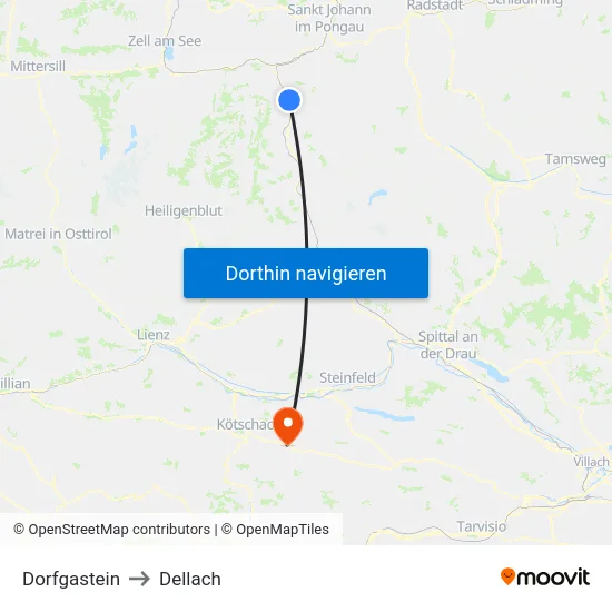 Dorfgastein to Dellach map