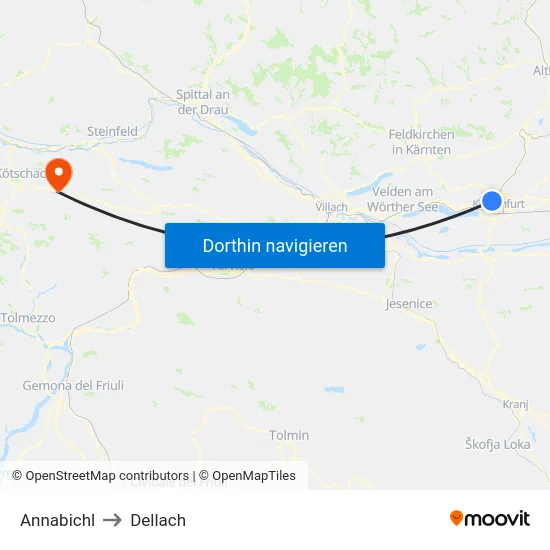 Annabichl to Dellach map