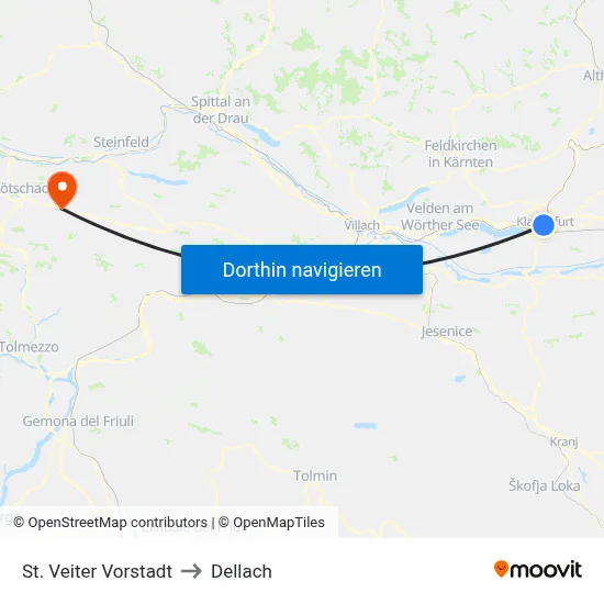 St. Veiter Vorstadt to Dellach map