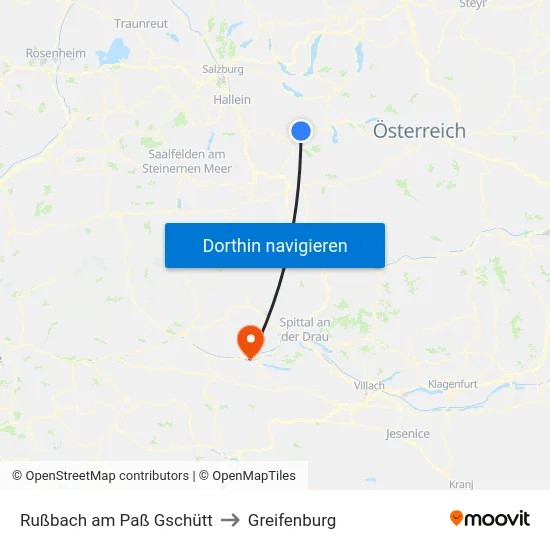 Rußbach am Paß Gschütt to Greifenburg map