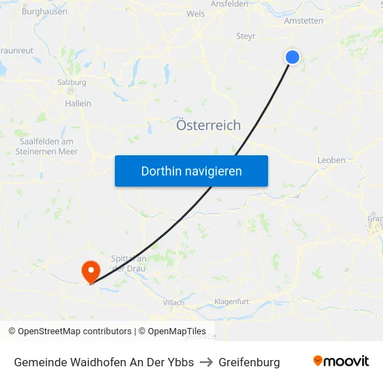 Gemeinde Waidhofen An Der Ybbs to Greifenburg map