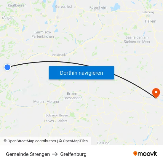 Gemeinde Strengen to Greifenburg map