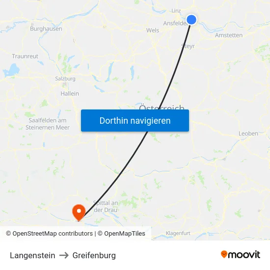 Langenstein to Greifenburg map
