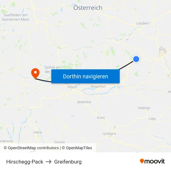 Hirschegg-Pack to Greifenburg map