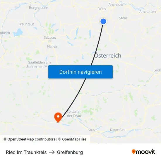 Ried Im Traunkreis to Greifenburg map