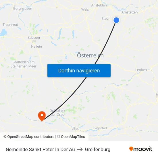 Gemeinde Sankt Peter In Der Au to Greifenburg map