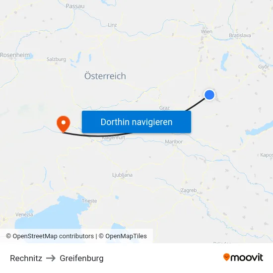 Rechnitz to Greifenburg map