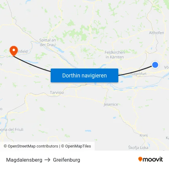 Magdalensberg to Greifenburg map