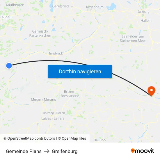 Gemeinde Pians to Greifenburg map