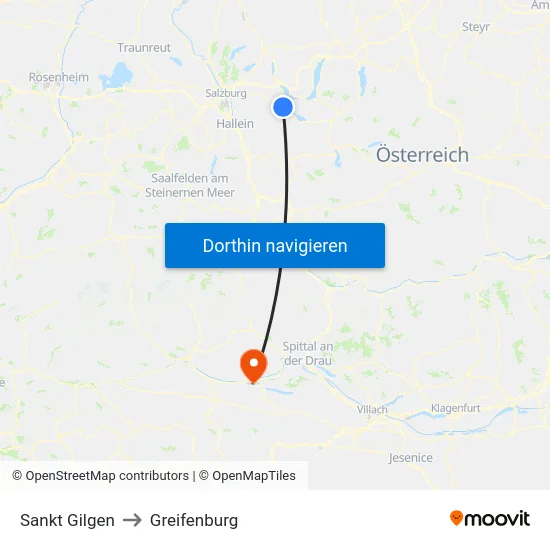 Sankt Gilgen to Greifenburg map