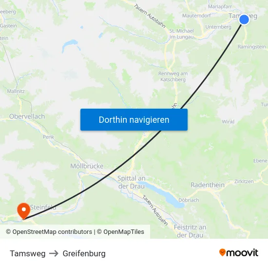 Tamsweg to Greifenburg map