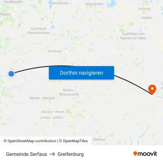 Gemeinde Serfaus to Greifenburg map