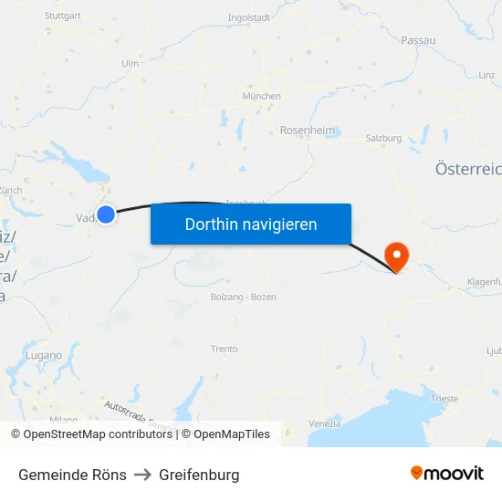 Gemeinde Röns to Greifenburg map