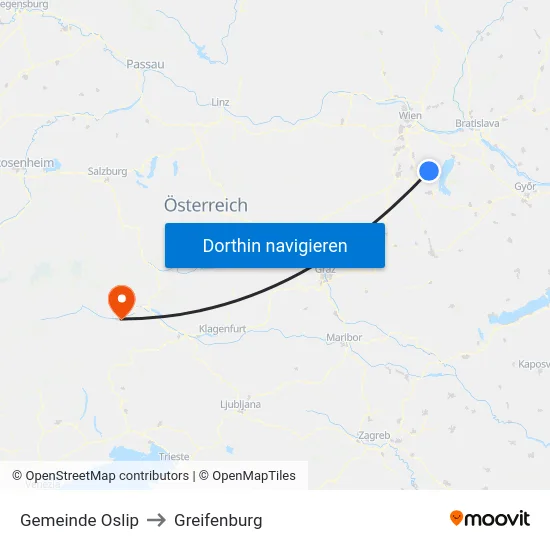 Gemeinde Oslip to Greifenburg map