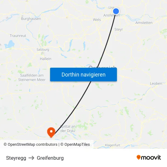 Steyregg to Greifenburg map