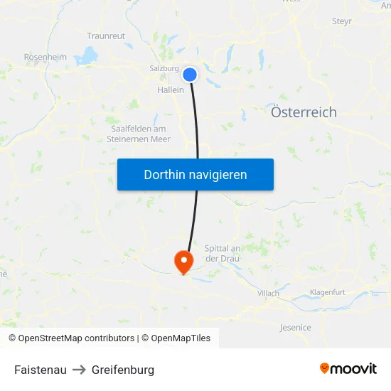 Faistenau to Greifenburg map