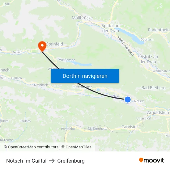 Nötsch Im Gailtal to Greifenburg map