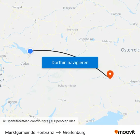 Marktgemeinde Hörbranz to Greifenburg map