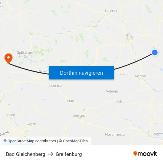 Bad Gleichenberg to Greifenburg map