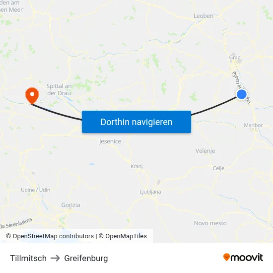 Tillmitsch to Greifenburg map