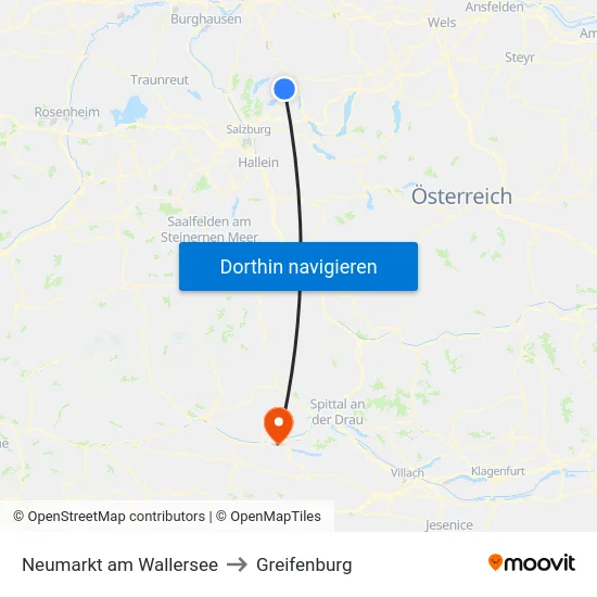 Neumarkt am Wallersee to Greifenburg map