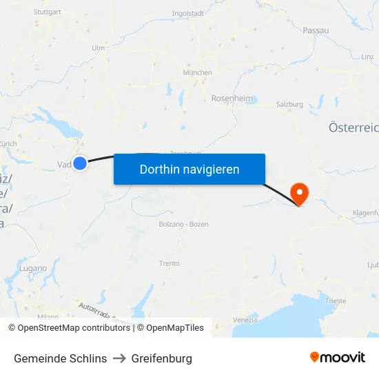 Gemeinde Schlins to Greifenburg map