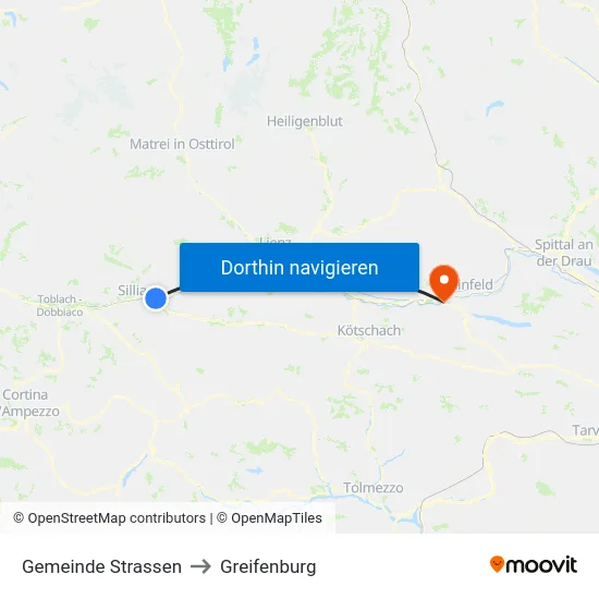 Gemeinde Strassen to Greifenburg map