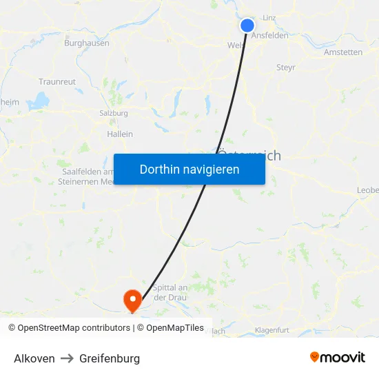 Alkoven to Greifenburg map