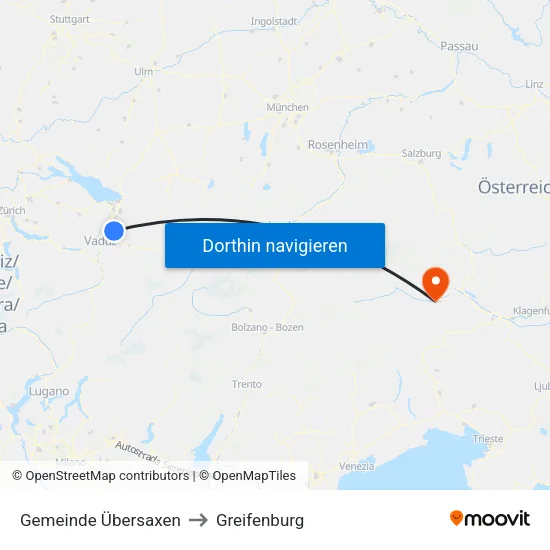 Gemeinde Übersaxen to Greifenburg map