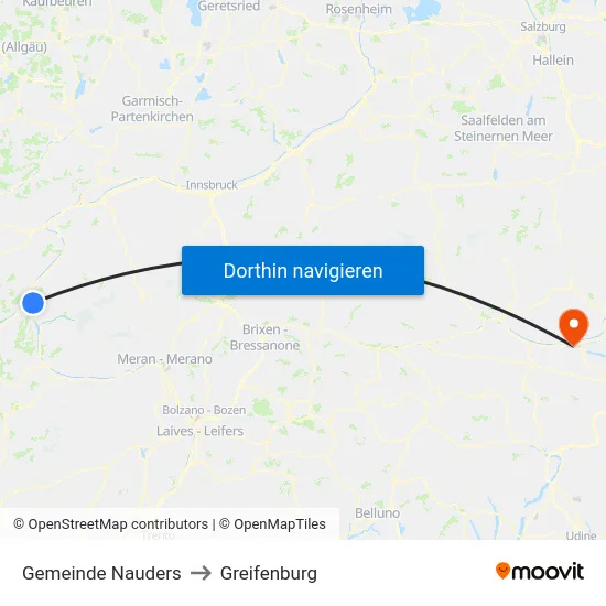 Gemeinde Nauders to Greifenburg map
