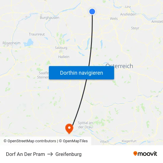 Dorf An Der Pram to Greifenburg map
