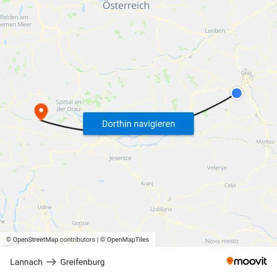 Lannach to Greifenburg map