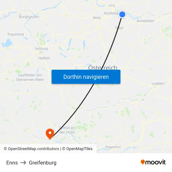 Enns to Greifenburg map