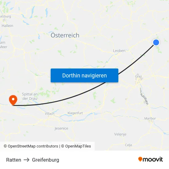 Ratten to Greifenburg map