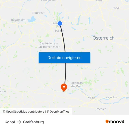 Koppl to Greifenburg map